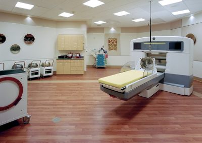 Inside of Riverside Regional Medical Center showing their newest Lesker Gamma Knife machine in a testing room surrounded by other medical equipment and supplies